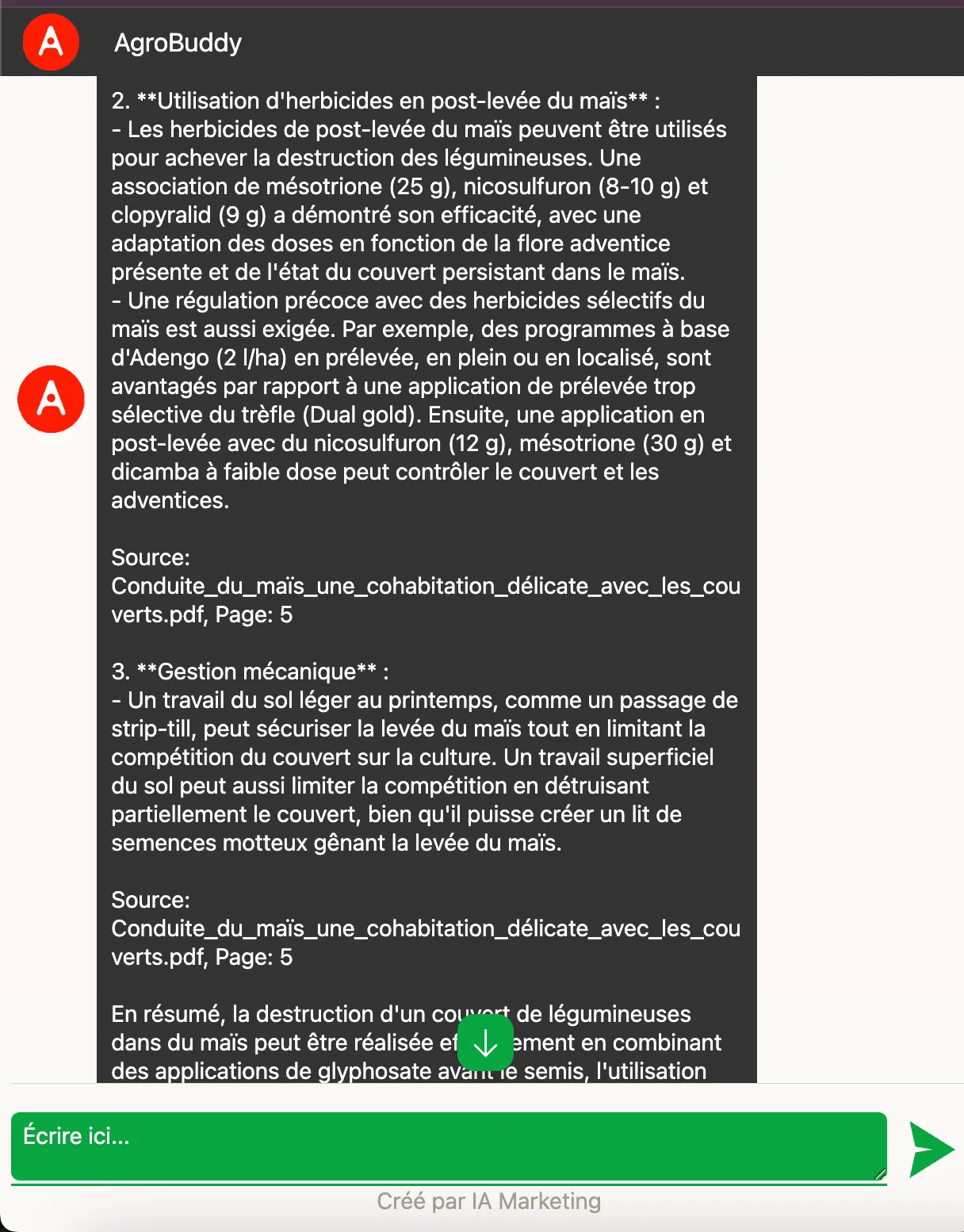 Screenshot of the chatbot